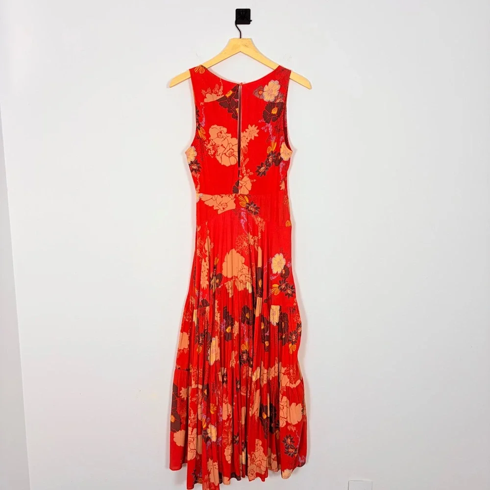 Free People Sure Thing Floral Maxi Dress Red Orange Boho Tiered OB1136382 Size 4